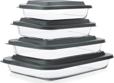 8-Piece Deep Glass Baking Dish Set with Plastic lids,Rectangular Glass Bakeware Set with Lids, Baking Pans for Lasagna, Leftovers, Cooking, Kitchen