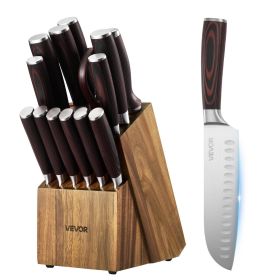 VEVOR Kitchen Knife Set with Block and Sharpener, 15 Piece High Carbon Stainless Steel Knife Set, Rust-Resistant Kitchen Cutlery with Ergonomic H