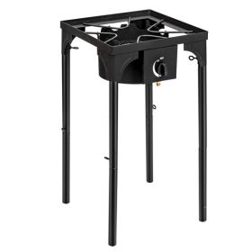 Outdoor Camp Stove High Pressure Propane Gas Cooker Portable Cast Iron Patio Cooking Burner Single Burner 75000-BTU (Option: Black)