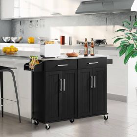 Kitchen Island Cart with Stainless Steel Top 2 Drawers and Cabinet (Color: Black)