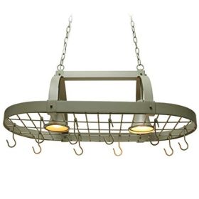 Rustic 2 Light 10 Hook Ceiling Mounted Hanging Pot Rack (Color: Slate Gray)