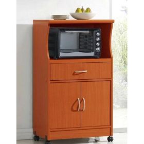 Kitchen Cabinet Microwave Cart with Caster Wheels (Color: Mahogany Wood Finish)