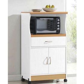 Kitchen Cabinet Microwave Cart with Caster Wheels (Color: White)