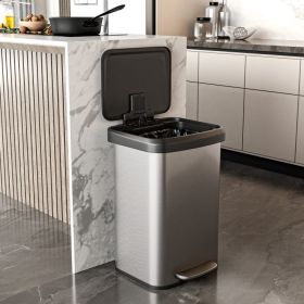 13-Gallon Stainless Steel Step Trash Can with Soft Close Lid (Color: silver)