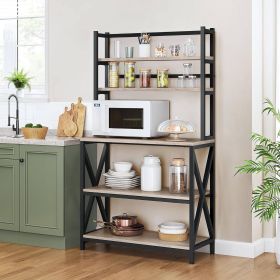 Modern Black Industrial Bakers Rack Microwave Stand Kitchen Shelving Unit (Material: Grey Wood)