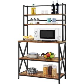 Modern Black Industrial Bakers Rack Microwave Stand Kitchen Shelving Unit (Material: Brown Wood)