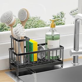 Black Sponge Holder for Kitchen Sink, Sink Caddy Organizer with High Brush Holder, Kitchen Countertop Organizers and Storage Essentials (Material: Stainless Steel)